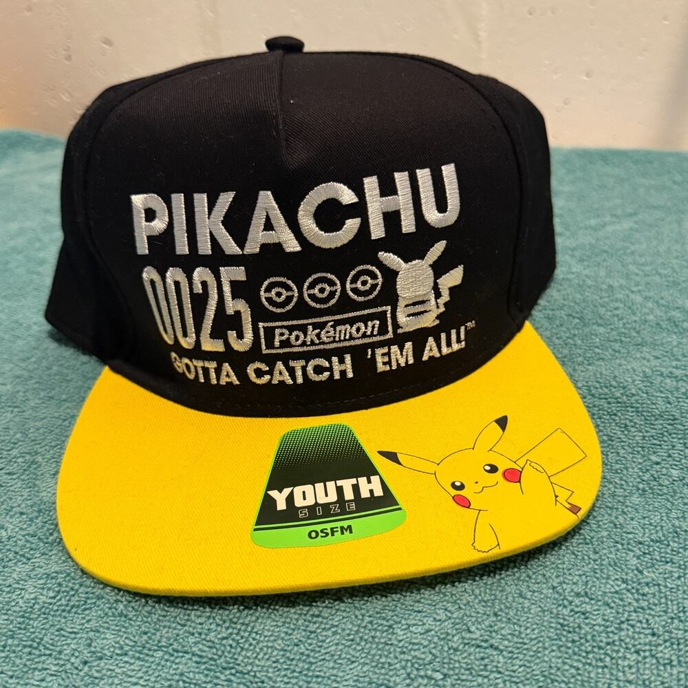 Pikachu Youth Size Baseball Cap, New, Black and Yellow -NEW!! One Size
